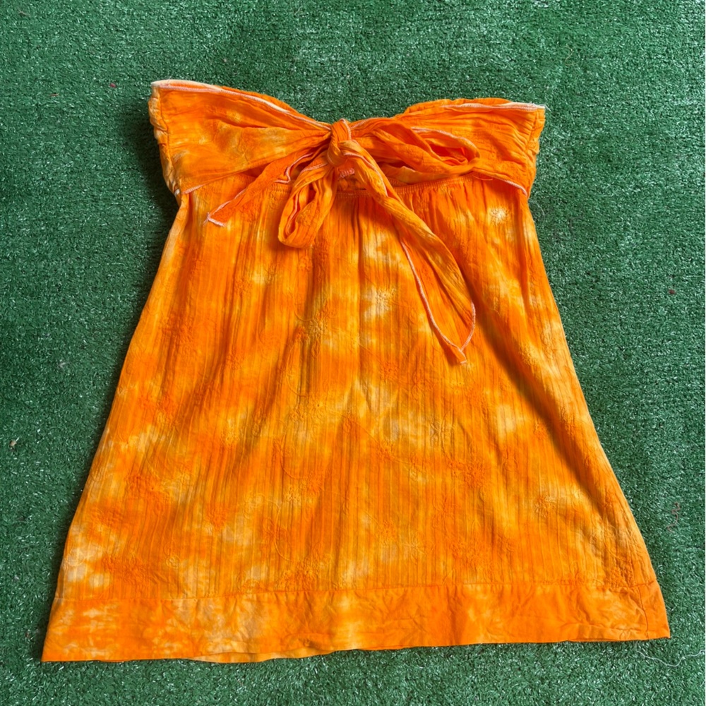 Orange & white tie die strapless top w/ tie in back size L - Picture 5 of 7